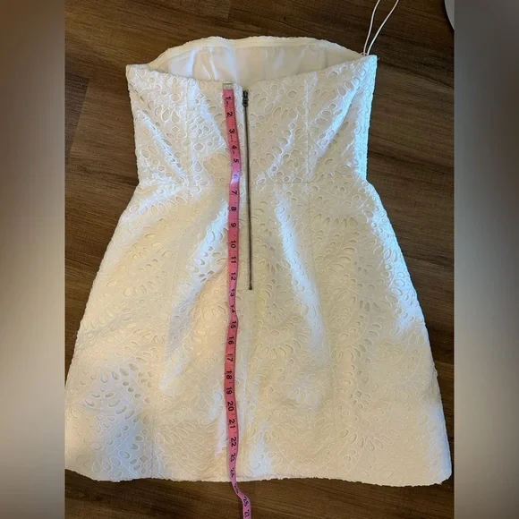 Alice + Olivia White Strapless Fit & Flare Eyelet Lace Mini Dress - Picture 12 of 13
